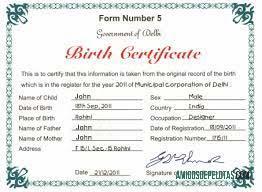 Certidão de nascimento do governo de Delhi da Índia exemplo